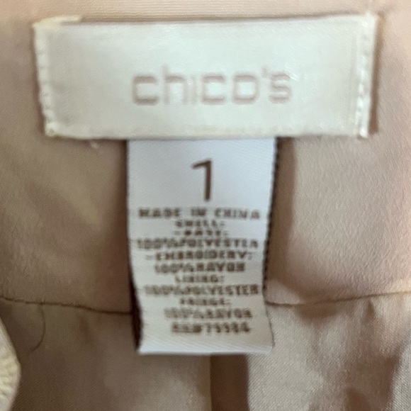 Chico's Beige Boho Embroidered Jacket with Fringe size 1 NWOT - Picture 7 of 8